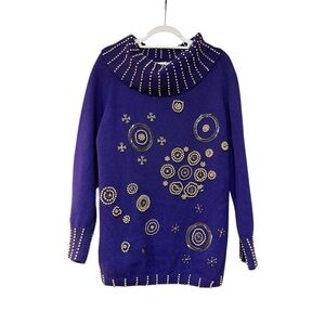 Vintage Purple Studded Knit Sweater Beaded Collar Size M
